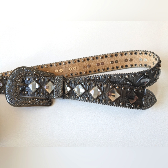 Studded Mirrored Leather Belt - Picture 4 of 7